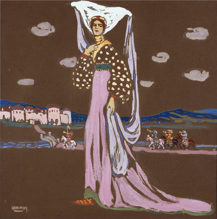 瓦西里·康定斯基（Wassily Kandinsky，俄罗斯画家）作品-夜晚（行走的女士）（1903）