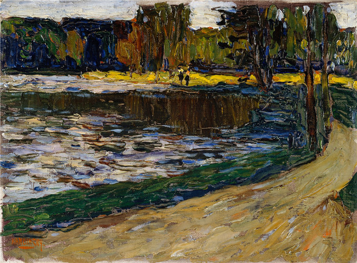 瓦西里·康定斯基（Wassily Kandinsky，俄罗斯画家）作品-慕尼黑 - 英国花园（1901）