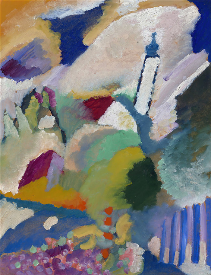 瓦西里·康定斯基（Wassily Kandinsky，俄罗斯画家）作品-穆尔瑙与教堂 I (1910)