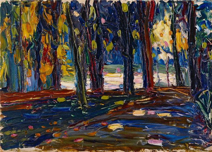 瓦西里·康定斯基（Wassily Kandinsky，俄罗斯画家）作品-在圣克劳德公园 - 秋季 II (1906)