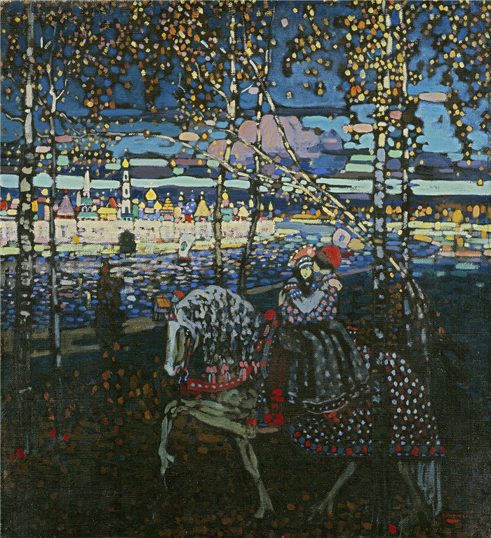 瓦西里·康定斯基（Wassily Kandinsky，俄罗斯画家）作品-骑马夫妇 (1906 - 1907)