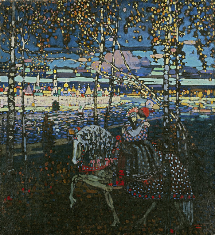 瓦西里·康定斯基(Wassily Kandinsky,俄罗斯画家)作品-骑马夫妇 (1906 - 1907)