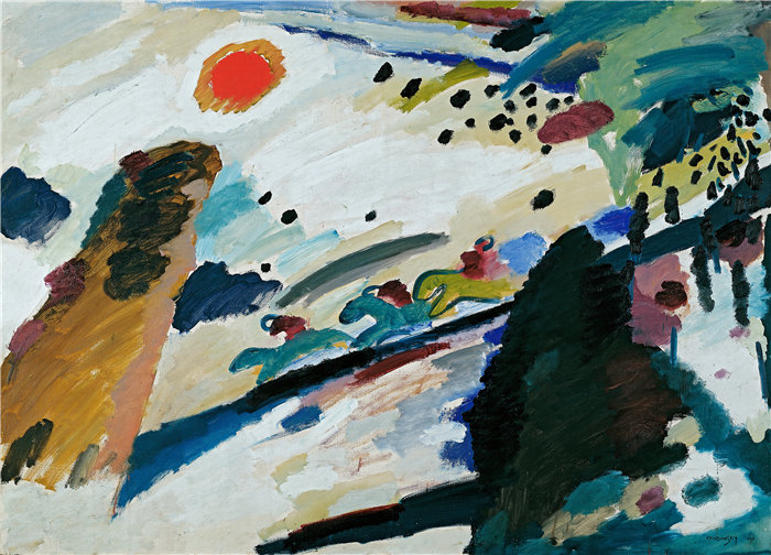 瓦西里·康定斯基（Wassily Kandinsky，俄罗斯画家）作品-浪漫风景 (1911)