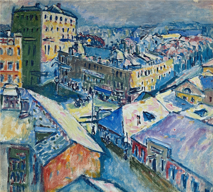 瓦西里·康定斯基（Wassily Kandinsky，俄罗斯画家）作品-祖博夫斯基广场 (1916)