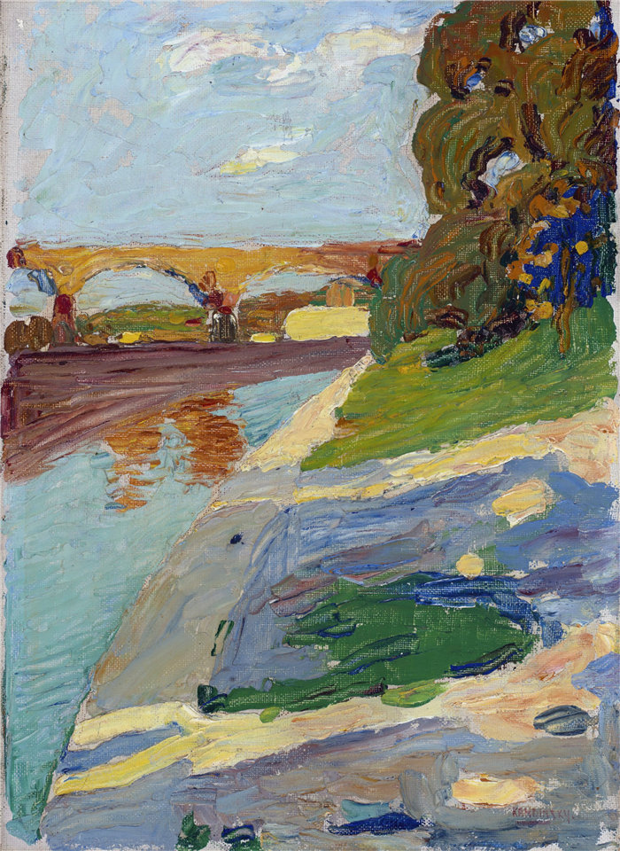瓦西里·康定斯基（Wassily Kandinsky，俄罗斯画家）作品-慕尼黑 – 伊萨尔 (1901)