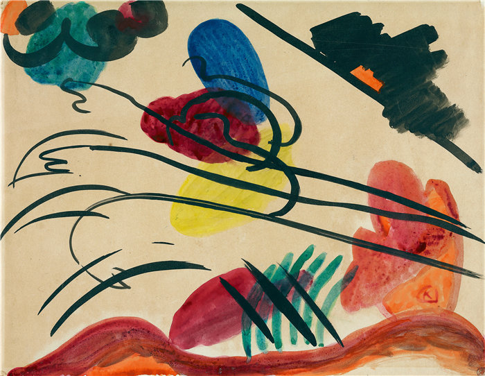 瓦西里·康定斯基(Wassily Kandinsky,俄罗斯画家)作品-三个骑手 (1910)