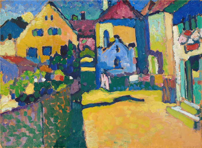 瓦西里·康定斯基(Wassily Kandinsky,俄罗斯画家)作品-穆尔瑙的绿道(1909 年)