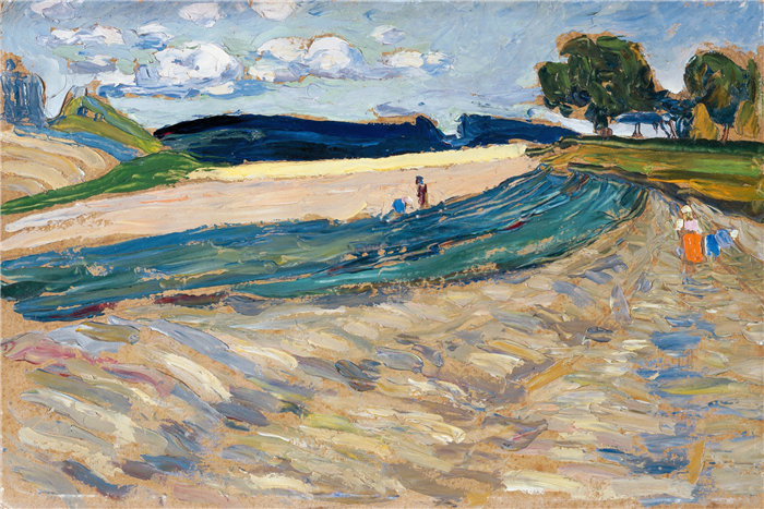 瓦西里·康定斯基（Wassily Kandinsky，俄罗斯画家）作品-有黄色田野的风景（1905）