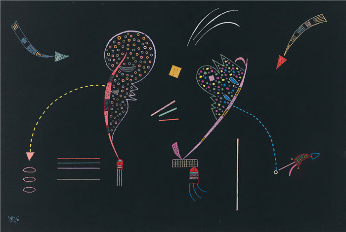 瓦西里·康定斯基(Wassily Kandinsky,俄罗斯画家)作品-双丘 (1938)