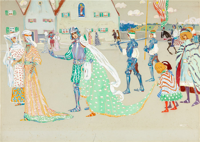 瓦西里·康定斯基（Wassily Kandinsky，俄罗斯画家）作品-年轻夫妇 (1904)