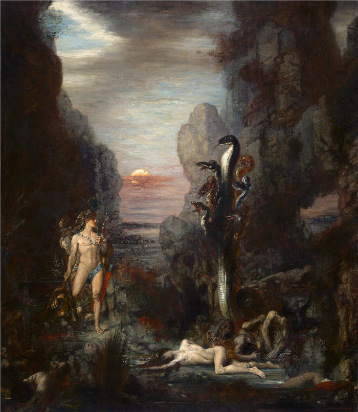 古斯塔夫·莫罗（Gustave Moreau，法国画家)-赫拉克勒斯和勒奈多头蛇 (1875)