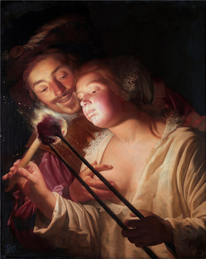 格里特·范·霍恩霍斯特（Gerrit van Honthorst，荷兰）-士兵与女孩 (1621)