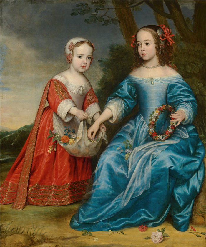 格里特·范·霍恩霍斯特（Gerrit van Honthorst，荷兰）-威廉三世王子 (1650-1702) 和他的姑姑玛丽亚 (1642-1688) 小时候的双人像 (1653)