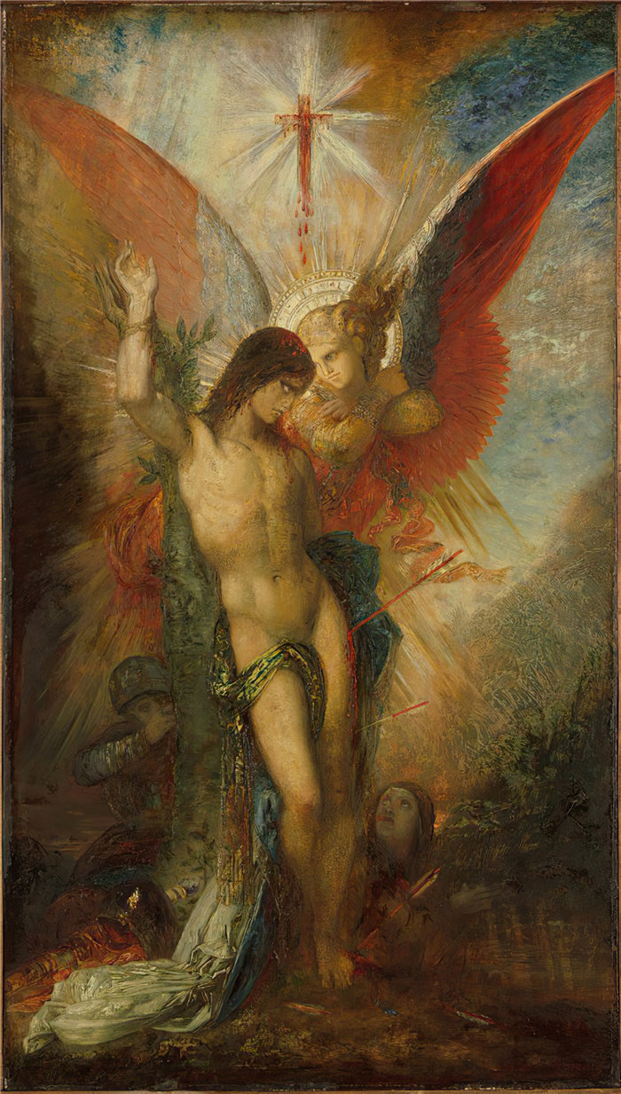 古斯塔夫·莫罗（Gustave Moreau，法国画家)-圣塞巴斯蒂安与天使 (C. 1876)