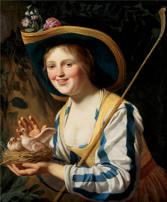 格里特·范·霍恩霍斯特（Gerrit van Honthorst，荷兰）-牧羊女与鸽子 (1652)