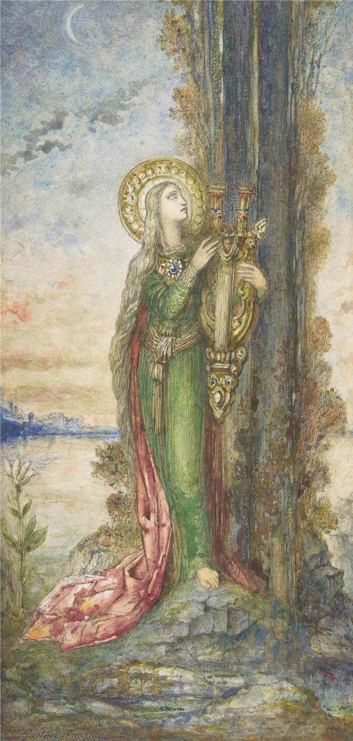 古斯塔夫·莫罗（Gustave Moreau，法国画家)-圣塞西莉亚（约 1890–95 年）