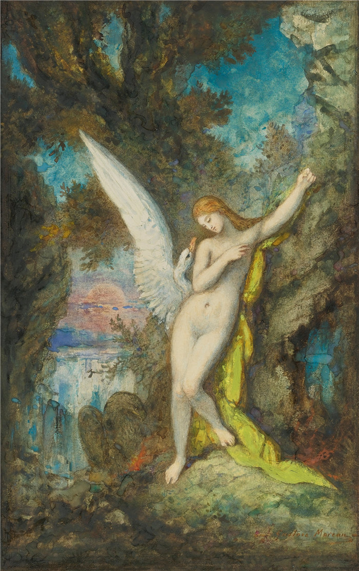 古斯塔夫·莫罗(Gustave Moreau,法国画家)-Leda Et Le Cygne