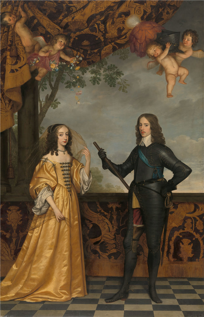 格里特·范·霍恩霍斯特（Gerrit van Honthorst，荷兰）-威廉二世 (1626-1650)、奥兰治亲王和他的妻子玛丽·斯图亚特 (1631-1660) (1647) 的肖像
