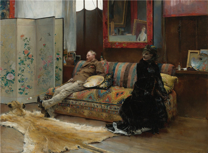 帕斯卡-阿道夫-让·达仰-布弗莱(Pascal-Adolphe-Jean Dagnan-Bouvere，法国)-Bouderie（古斯塔夫·库尔图瓦在他的工作室）（1880）