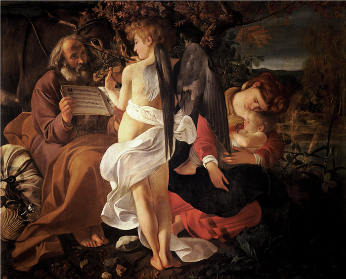 卡拉瓦乔(Caravaggio,意大利画家)-在飞往埃及的途中休息(约 1597 年)