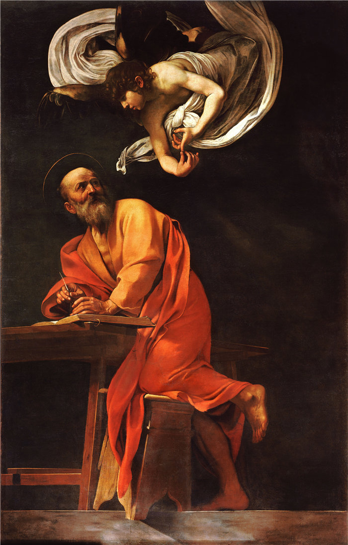 卡拉瓦乔（Caravaggio，意大利画家）-圣马太与天使（约 1602 年）