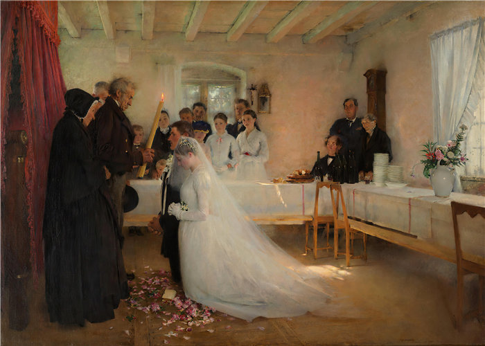 帕斯卡-阿道夫-让·达仰-布弗莱(Pascal-Adolphe-Jean Dagnan-Bouvere，法国)-年轻夫妇婚前祝福 (1880–1881)