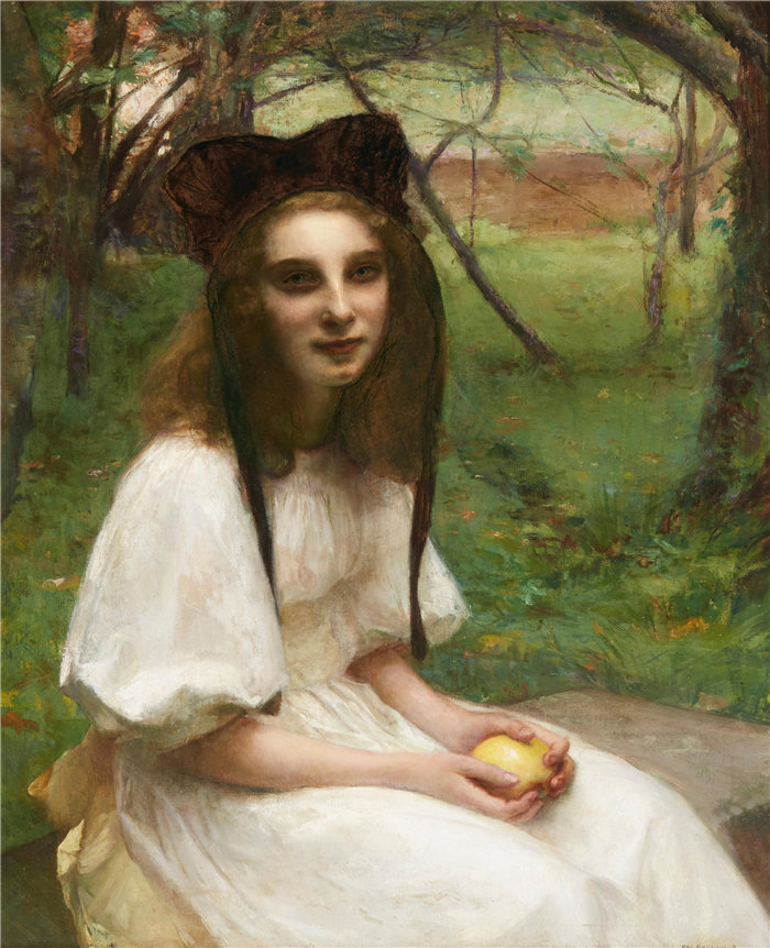 帕斯卡-阿道夫-让·达仰-布弗莱(Pascal-Adolphe-Jean Dagnan-Bouvere，法国)-一个穿着白色连衣裙的女孩的肖像
