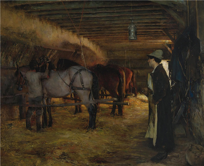 帕斯卡-阿道夫-让·达仰-布弗莱(Pascal-Adolphe-Jean Dagnan-Bouvere，法国画家)-马厩 (1883)