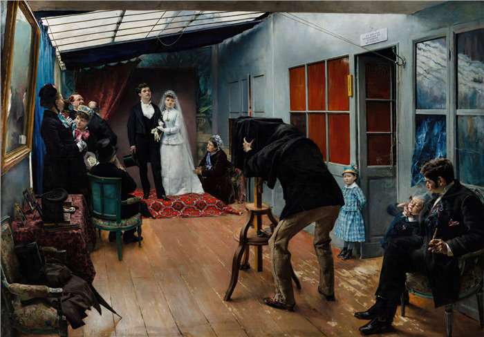 帕斯卡-阿道夫-让·达仰-布弗莱(Pascal-Adolphe-Jean Dagnan-Bouvere，法国)-摄影师工作室的婚礼（1879 年）