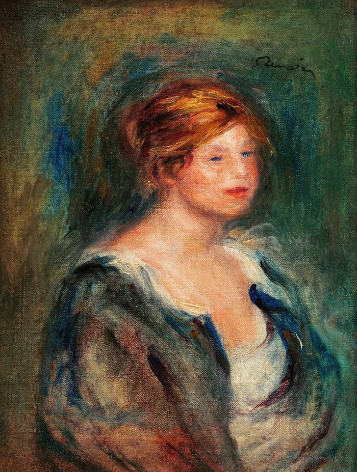 皮埃尔·奥古斯特·雷诺阿（Pierre-Auguste Renoir）-Jeune fille en bleu（金发女郎）（大约 1906-10 年）