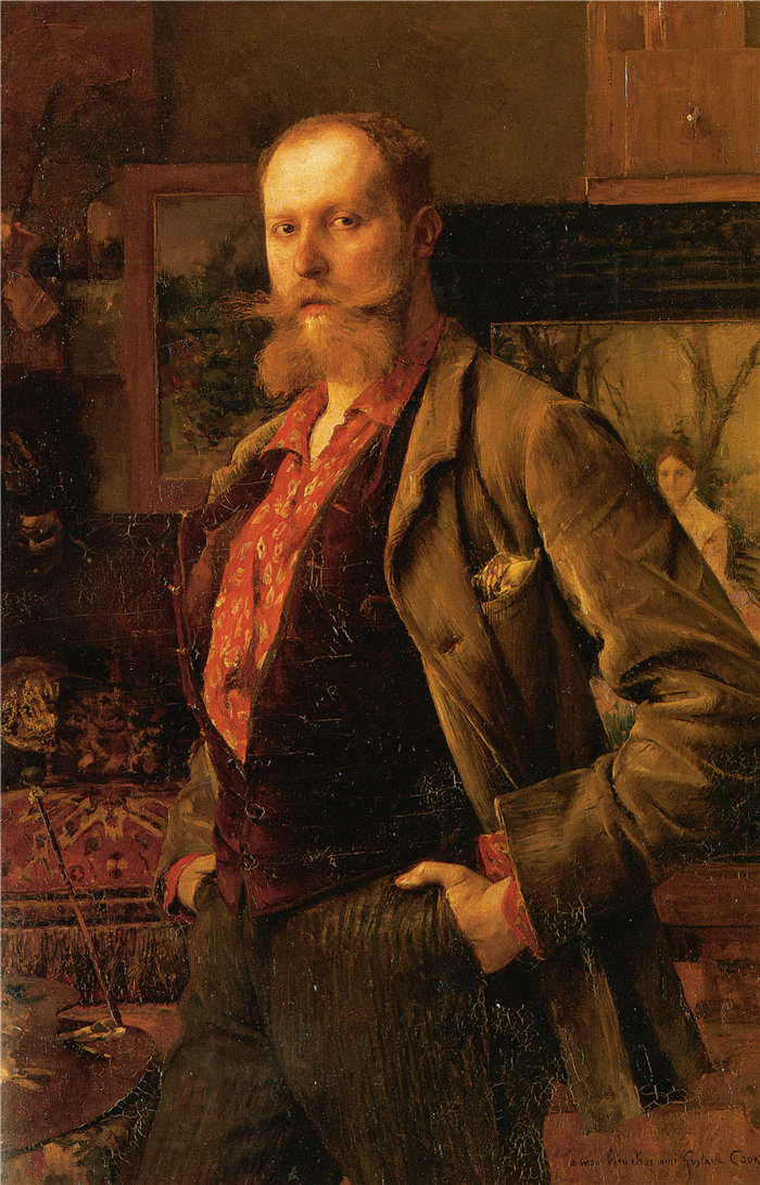 帕斯卡-阿道夫-让·达仰-布弗莱(Pascal-Adolphe-Jean Dagnan-Bouvere，法国)-古斯塔夫·库尔图瓦 (Gustave Courtois) 的肖像 (1884)