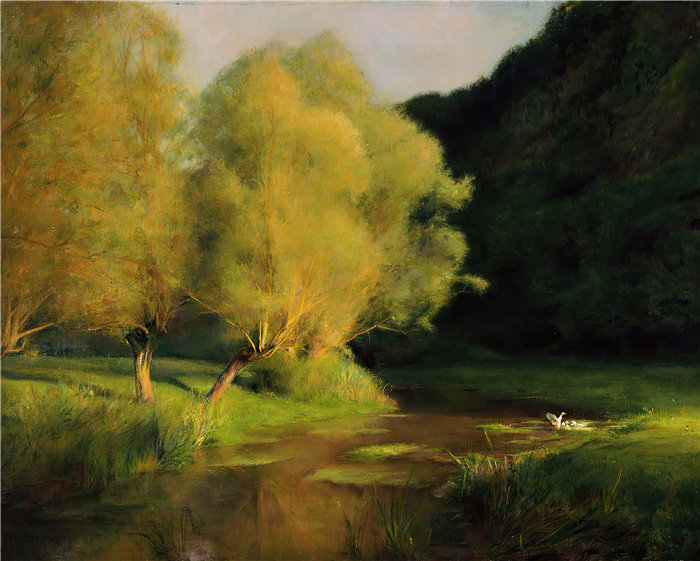 帕斯卡-阿道夫-让·达仰-布弗莱(Pascal-Adolphe-Jean Dagnan-Bouvere，法国)-溪边的柳树 (1908)