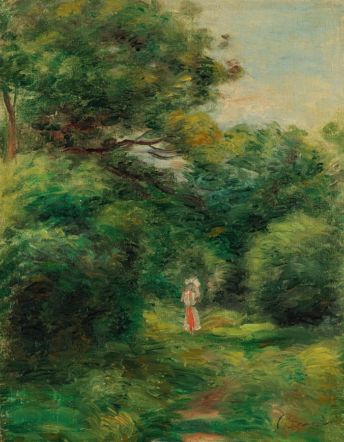 皮埃尔·奥古斯特·雷诺阿（Pierre-Auguste Renoir）-Allée Dans Un Bois, Femme Avec Enfant Dans Les Bras (1900)