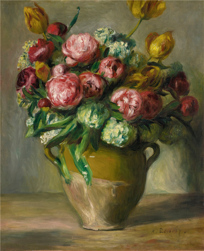 皮埃尔·奥古斯特·雷诺阿(Pierre-Auguste Renoir)作品 –Vase De Pivoines(皮瓦因花瓶 )(约 1872 年)