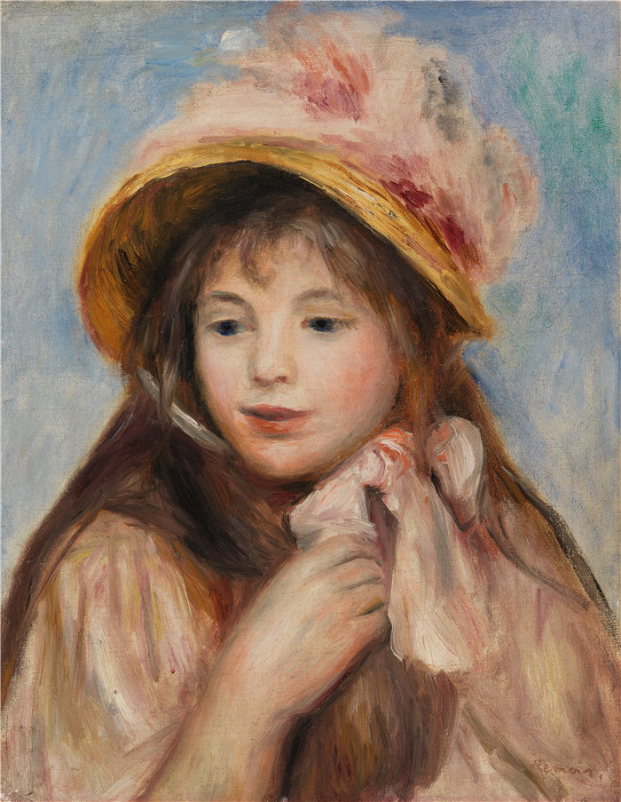 皮埃尔·奥古斯特·雷诺阿(Pierre-Auguste Renoir)作品 –戴粉红帽子的女孩 (Jeune fille au chapeau rose) (1894)