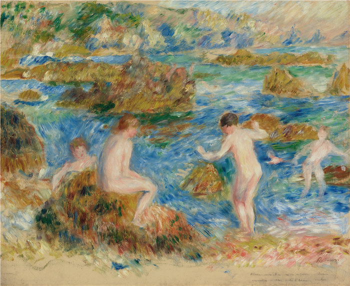 皮埃尔·奥古斯特·雷诺阿（Pierre-Auguste Renoir）作品 –Garçons Nus Dans Les Rochers À Guernsey（格恩西的裸体男孩） (1883)