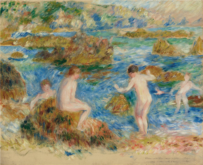 皮埃尔·奥古斯特·雷诺阿(Pierre-Auguste Renoir)作品 –Garçons Nus Dans Les Rochers À Guernsey(格恩西的裸体男孩) (1883)