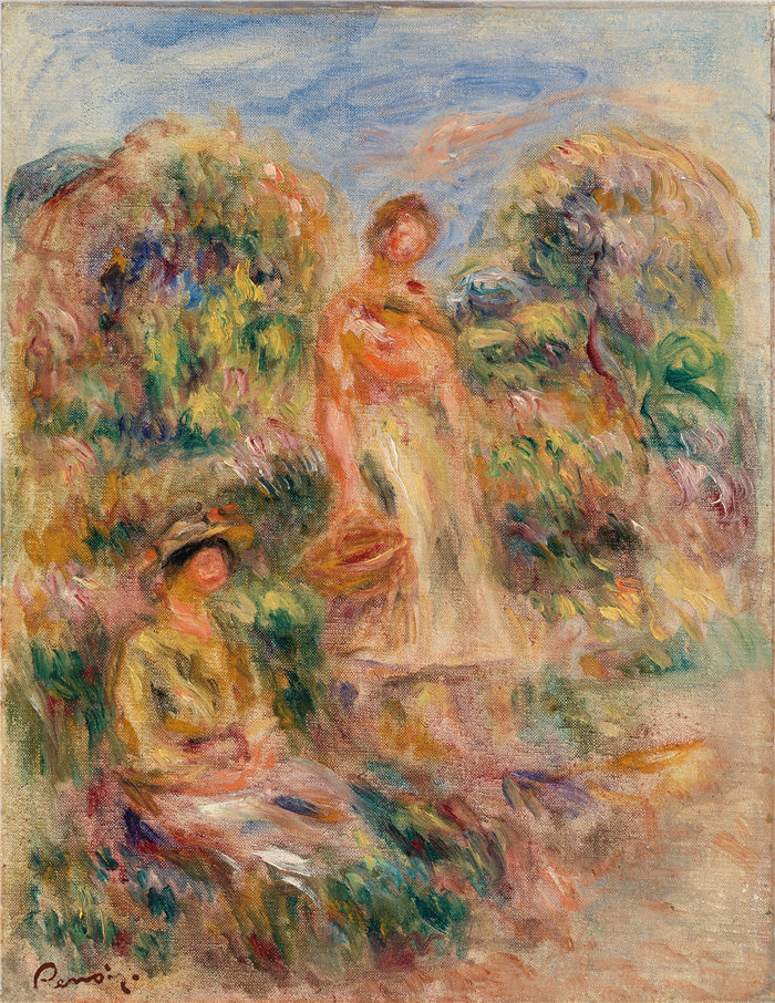 皮埃尔·奥古斯特·雷诺阿（Pierre-Auguste Renoir）–《风景中的站立的女人和坐着的女人》