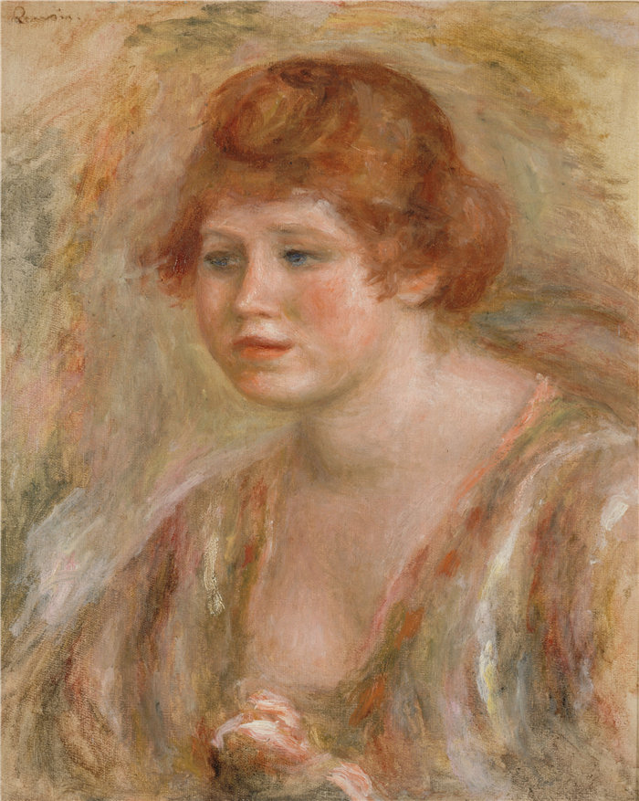 皮埃尔·奥古斯特·雷诺阿（Pierre-Auguste Renoir）作品 –Jeune femme à la rose（玫瑰少女） (1918-1919)