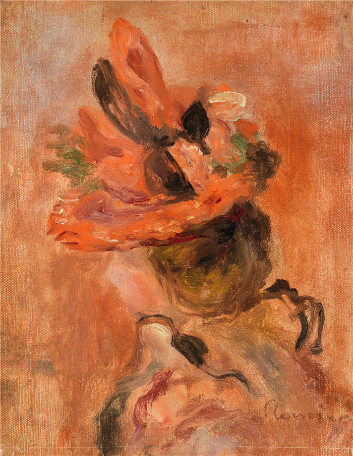 皮埃尔·奥古斯特·雷诺阿(Pierre-Auguste Renoir)作品 –戴红帽的女人头(1890 年代)