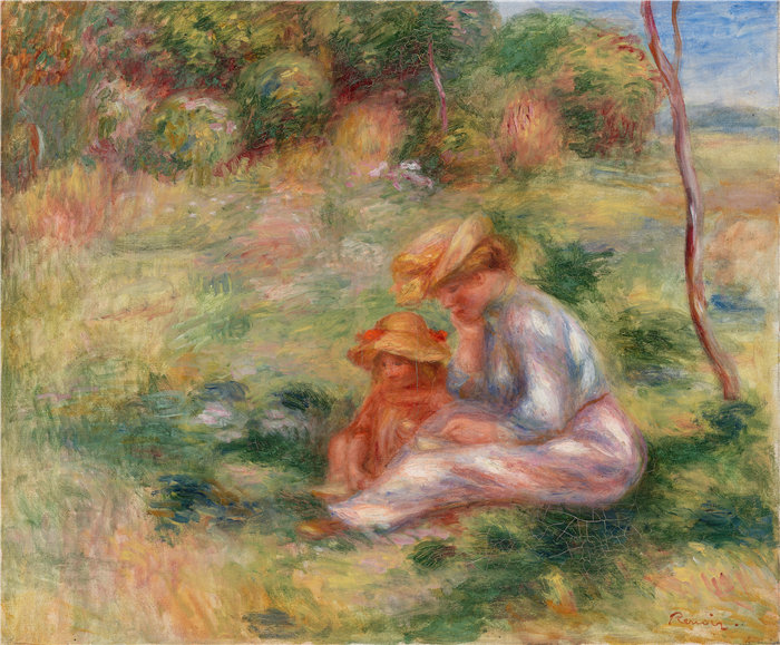 皮埃尔·奥古斯特·雷诺阿(Pierre-Auguste Renoir)作品 –草丛中的女人和孩子 (Femme avec enfant sur l'herbe) (1898)