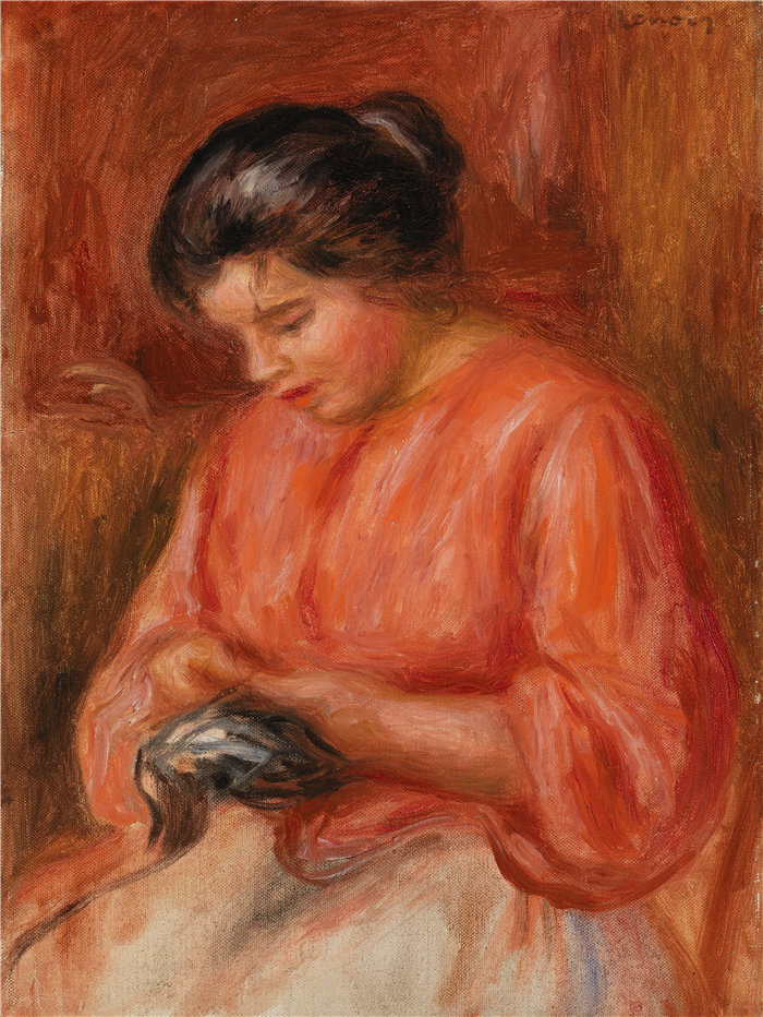 皮埃尔·奥古斯特·雷诺阿（Pierre-Auguste Renoir）作品 –Girl Darning (女宝宝) (1909)