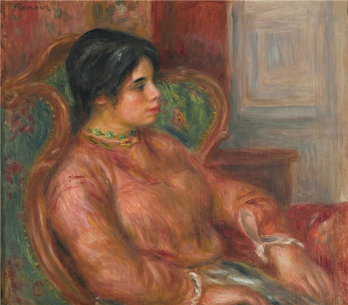 皮埃尔·奥古斯特·雷诺阿(Pierre-Auguste Renoir)作品 –Femme au Fauteuil Vert(坐在绿色椅子上的女人)(约 1900 年)