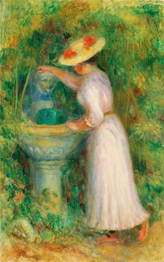 皮埃尔·奥古斯特·雷诺阿(Pierre-Auguste Renoir)作品 –Jeune Fille Près D'une Fontaine(喷泉旁的少女) (1885)