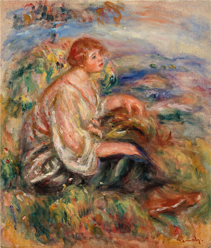 皮埃尔·奥古斯特·雷诺阿(Pierre-Auguste Renoir)作品 –穿薄纱上衣和黑裙的女人 (Femme en blouse de tulle et en jupe noire dans u
