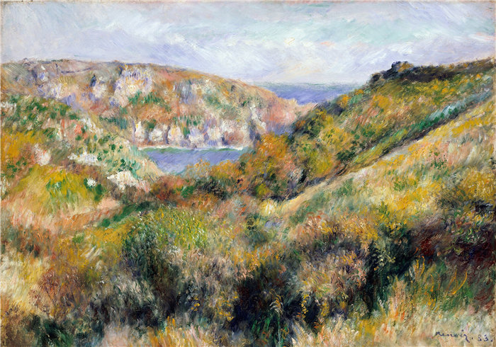 皮埃尔·奥古斯特·雷诺阿（Pierre-Auguste Renoir）作品 –Moulin Huet 湾周围的山丘，根西岛（1883 年）