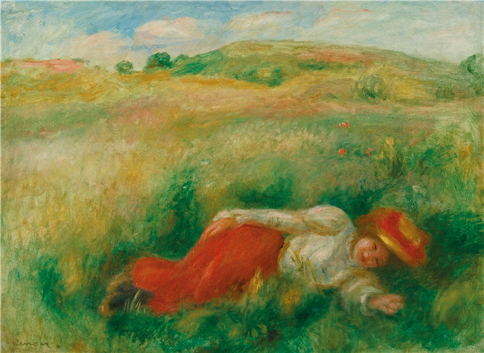 皮埃尔·奥古斯特·雷诺阿（Pierre-Auguste Renoir）作品 –Femme Couchée Dans L'herbe（女人躺在草地上） (1899)