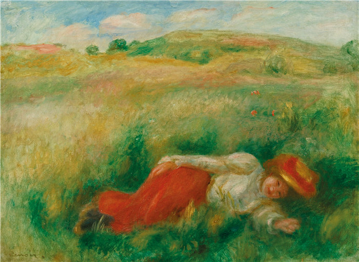 皮埃尔·奥古斯特·雷诺阿(Pierre-Auguste Renoir)作品 –Femme Couchée Dans L'herbe(女人躺在草地上) (1899)
