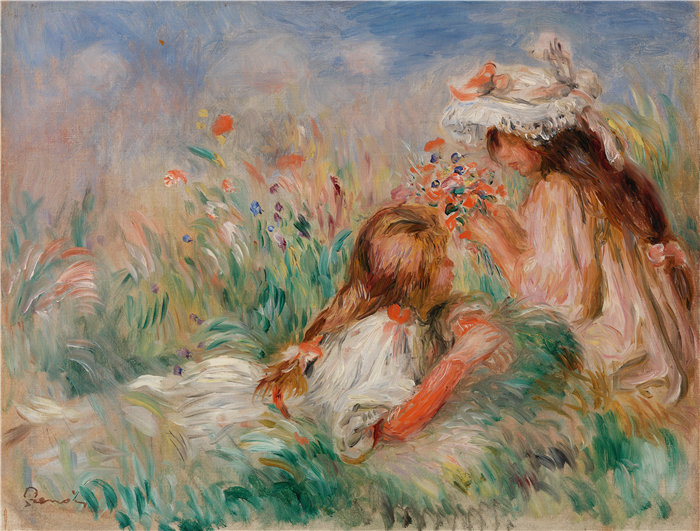 皮埃尔·奥古斯特·雷诺阿(Pierre-Auguste Renoir)作品 –草丛中的女孩 (Fillette couchée sur l'herbe et jeune fille Arrangea