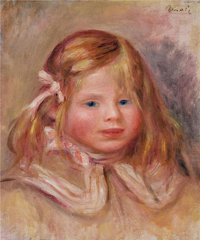 皮埃尔·奥古斯特·雷诺阿(Pierre-Auguste Renoir)–Coco au ruban 玫瑰(约 1905 年)